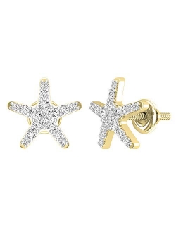 Collection Ladies Starfish Stud Earrings, Available in Various Round Gemstone, Diamond & Metal 10K/14K/18K Gold & 925 Sterling Silver