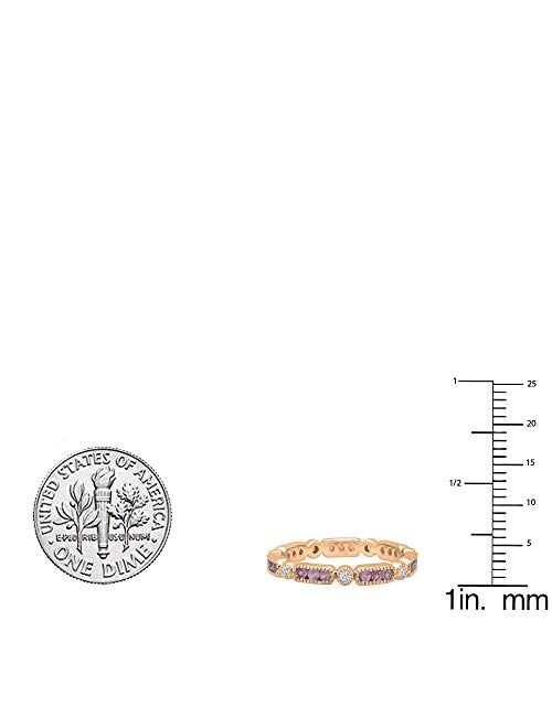 Dazzlingrock Collection 10K Round Pink Sapphire & White Diamond Ladies Vintage Wedding Eternity Stackable Band, Rose Gold