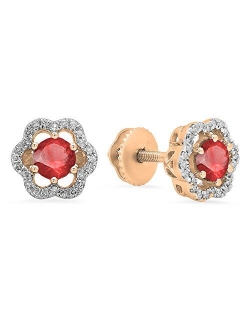 Collection 10K 4 MM Each Round Lab Created Gemstone & Round Diamond Ladies Stud Earrings, Rose Gold