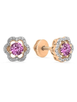 Collection 10K 4 MM Each Round Lab Created Gemstone & Round Diamond Ladies Stud Earrings, Rose Gold