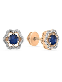 Collection 10K 4 MM Each Round Lab Created Gemstone & Round Diamond Ladies Stud Earrings, Rose Gold