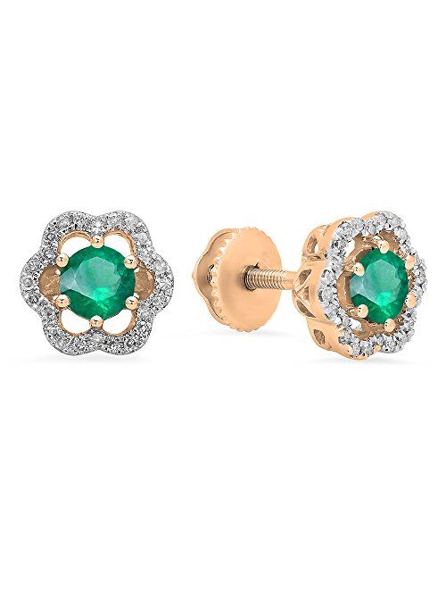 Dazzlingrock Collection 10K 4 MM Each Round Lab Created Gemstone & Round Diamond Ladies Stud Earrings, Rose Gold