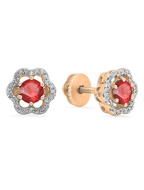 Dazzlingrock Collection 10K 4 MM Each Round Lab Created Gemstone & Round Diamond Ladies Stud Earrings, Rose Gold