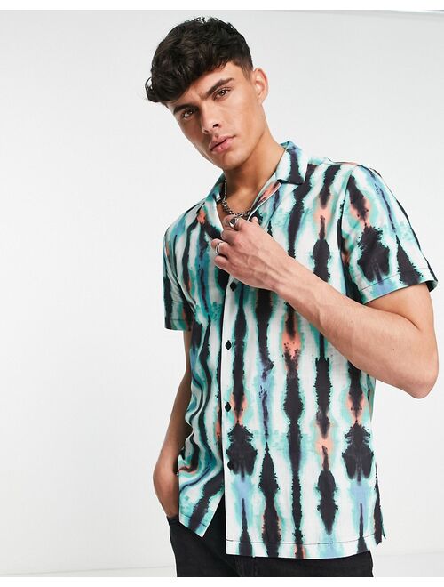 Topman revere blurred stripe shirt in white