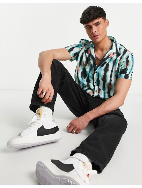 Topman revere blurred stripe shirt in white