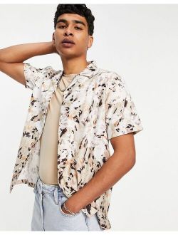 animal floral print shirt in stone