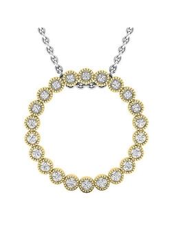 Collection 0.10 Carat (ctw) 10K Gold Round White Diamond Ladies Circle Pendant (Silver Chain)