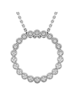 Collection 0.10 Carat (ctw) 10K Gold Round White Diamond Ladies Circle Pendant (Silver Chain)