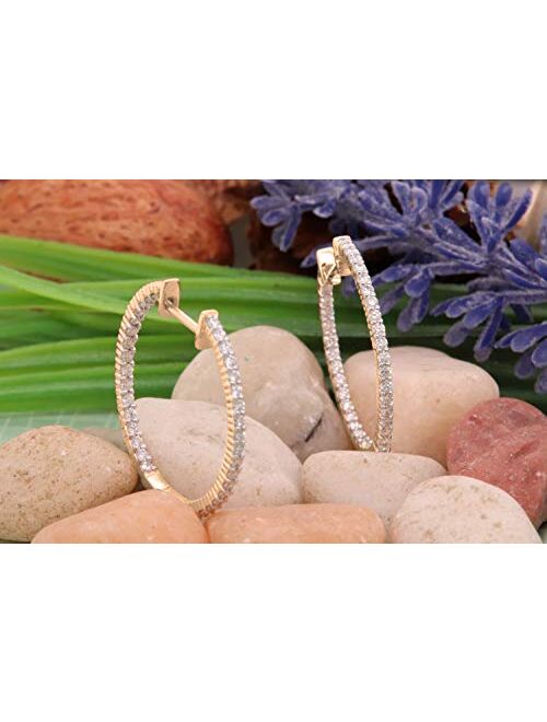 Dazzlingrock Collection 0.85 Carat (ctw) Round Blue & White Diamond Ladies Huggies Hoop Earrings, Available in 10K/14K/18K Gold