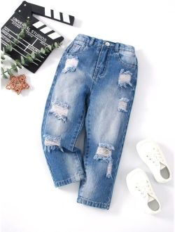 Toddler Boys Ripped Frayed Bleach Wash Jeans