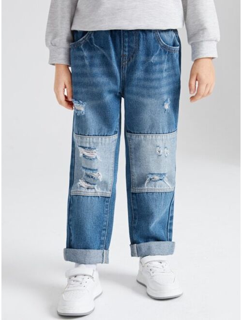 SHEIN Toddler Boys Cut And Sew Ripped Jeans