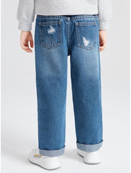 SHEIN Toddler Boys Cut And Sew Ripped Jeans