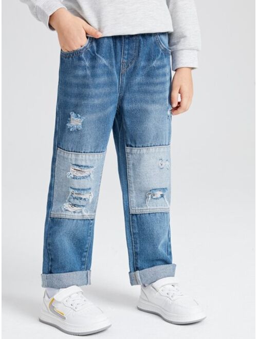 SHEIN Toddler Boys Cut And Sew Ripped Jeans