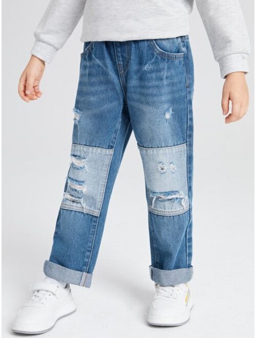 SHEIN Toddler Boys Cut And Sew Ripped Jeans