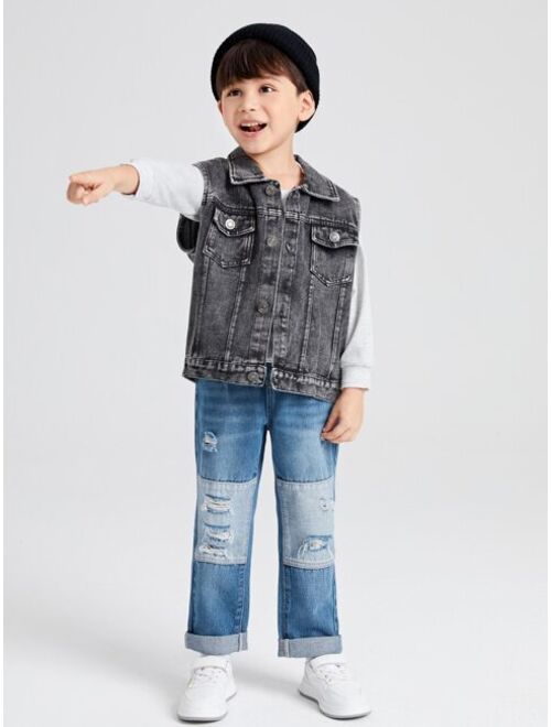 SHEIN Toddler Boys Cut And Sew Ripped Jeans