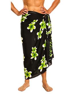 1 World Sarongs Sarong for Men Plumeria Sarong in Black/Green