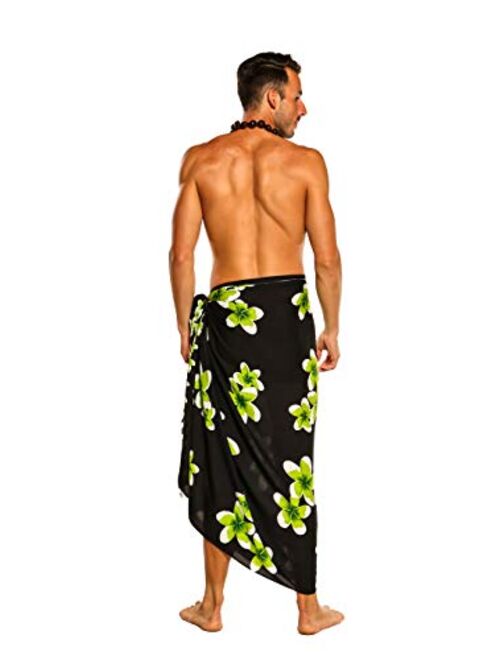 1 World Sarongs Sarong for Men Plumeria Sarong in Black/Green