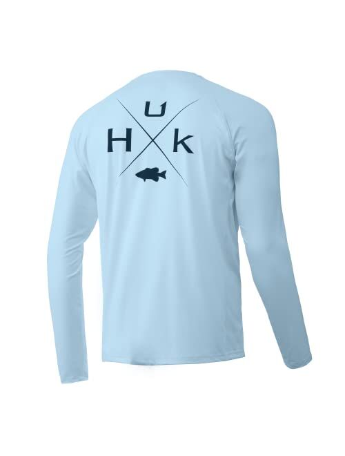 HUK Men's Pursuit Long Sleeve Sun Protecting Fishing Shirt, X Bass-Ice Blue, Large