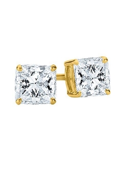 1/2-2 Carat Total Weight Princess Diamond Stud Earrings 4 Prong Screw Back (I-J Color I1-I2 Clarity)