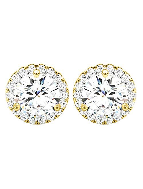 Houston Diamond District 1-5 Carat Round Halo Diamond Earrings 14K Gold Value Collection Push Back