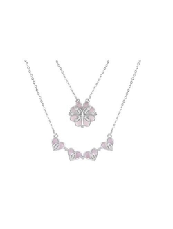 Lam Sence Sterling Silver Heart Shaped and Four Leaf Clover Convertible Pendant Necklace Crystals Jewelry for Women Girls