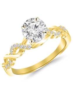 0.5 Carat Twisting Infinity Gold and Diamond Split Shank Pave Set Diamond Engagement Ring with a 0.35 Carat J-K I2 Center