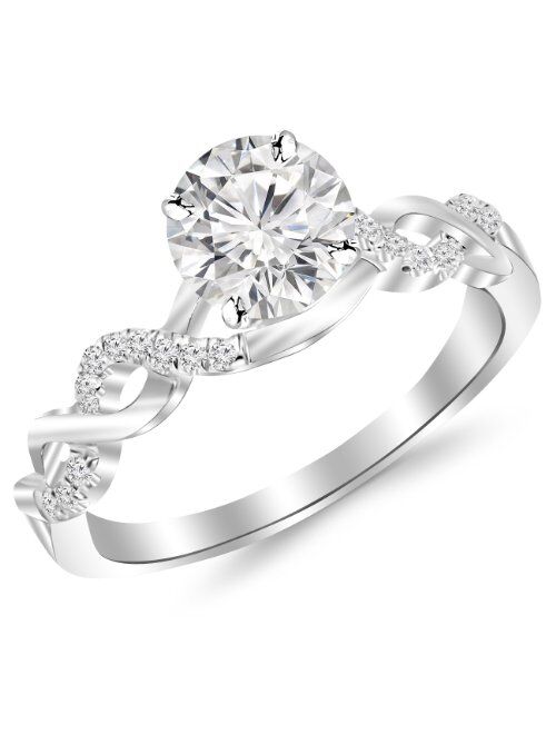 Houston Diamond District 0.5 Carat Twisting Infinity Gold and Diamond Split Shank Pave Set Diamond Engagement Ring with a 0.35 Carat J-K I2 Center