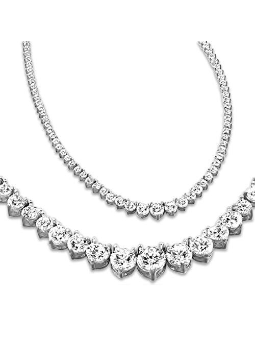 Houston Diamond District 3-15 Carat Round 14K White Gold 17"Graduate Diamond Tennis Riviera Necklace (J-K Color, I1-I2 Clarity) Graduating Value Collection 3 Prong