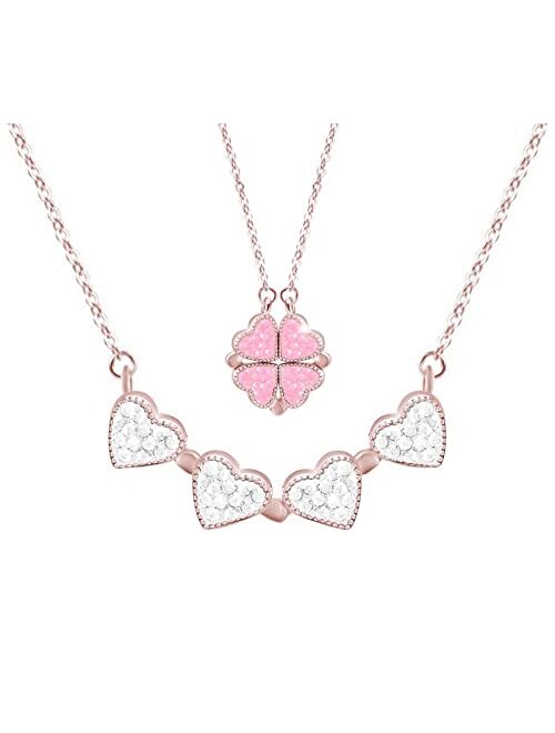 Yanchun Red Heart Necklace for Women Lucky Four Leaf Clover Necklace Magic Heart Shaped Necklace Mothers Day Gifts Jewelry Gifts for Mother Stepmother Mother in Law