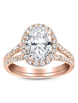 2.18 Ctw 14K White Gold Split Shank Oval Cut Diamond Engagement Ring (1.68 Ct J Color SI1 Clarity Center Stone)