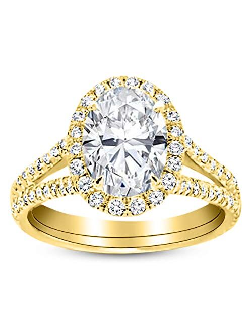 Houston Diamond District 2.18 Ctw 14K White Gold Split Shank Oval Cut Diamond Engagement Ring (1.68 Ct J Color SI1 Clarity Center Stone)