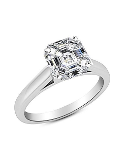 1.71 Ct Asscher Cut Cathedral Solitaire Diamond Engagement Ring 14K White Gold (I Color VS2 Clarity)