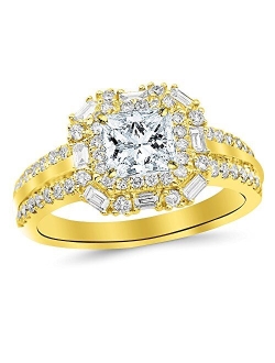 1.44 Carat t.w. Round Double Row Baguette and Round Halo Diamond Engagement Ring K I2 Clarity Center Stones.