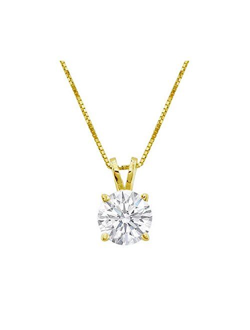 Houston Diamond District 3/8-3 Carat IGI Certified LAB-GROWN Round Cut 4 Prong Diamond Pendant Necklace + 16" 14K Gold Chain Value Collection (I-J Color, SI1-SI2 Clarity)