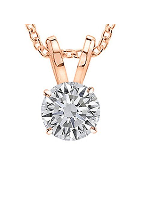 Houston Diamond District 3/8-3 Carat IGI Certified LAB-GROWN Round Cut 4 Prong Diamond Pendant Necklace + 16" 14K Gold Chain Value Collection (I-J Color, SI1-SI2 Clarity)
