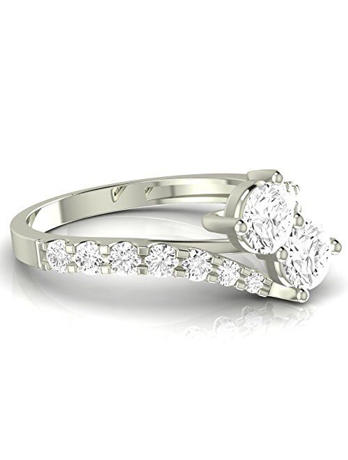 Houston Diamond District Near 1 Carat t.w. Twisting Pave Set 2rue Love 2 Stone Collection Round 14K White Gold Diamond Engagement Ring (J-K Color, I2 Clarity Center Stone