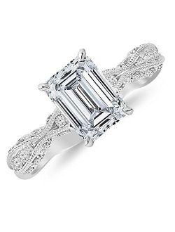 1 Carat 14K White Gold Channel Set Eternity Curving Emerald Cut GIA Certified Diamond Engagement Ring (0.75 Ct K Color VS2 Clarity Center Stone)