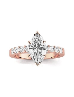 1 Carat 14K White Gold Classic Prong Set Round Marquise Cut GIA Certified Diamond Engagement Ring (0.5 Ct K Color VS1-VS2 Clarity Center Stone)