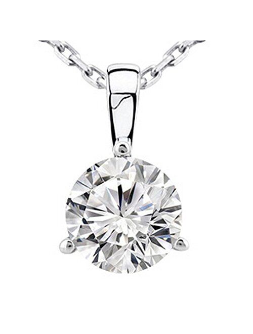 Houston Diamond District 0.5 Carat 14K White Gold Round Diamond 3 Prong Solitaire Pendant Necklace J Color I2 Clarity