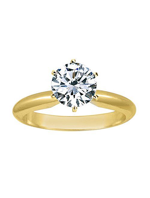 Houston Diamond District 1/2 Carat Round Cut Diamond Solitaire Engagement Ring 14K White Gold 6 Prong (J-K, I2, 0.50 c.t.w) Very Good Cut