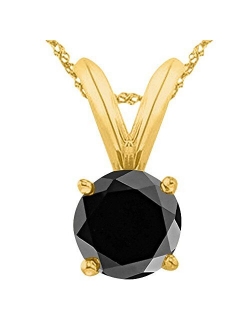 1/2-5 Carat Round Black Diamond 4 Prong Pendant Necklace (AAA Quality) W/ 16" Silver Chain