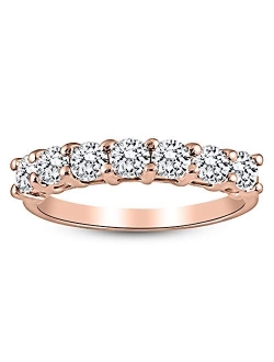 1 Carat 14K White Gold Round 7-Stone Diamond Wedding Anniversary Stackable Ring Band Value Collection