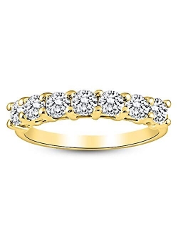 1 Carat 14K White Gold Round 7-Stone Diamond Wedding Anniversary Stackable Ring Band Value Collection