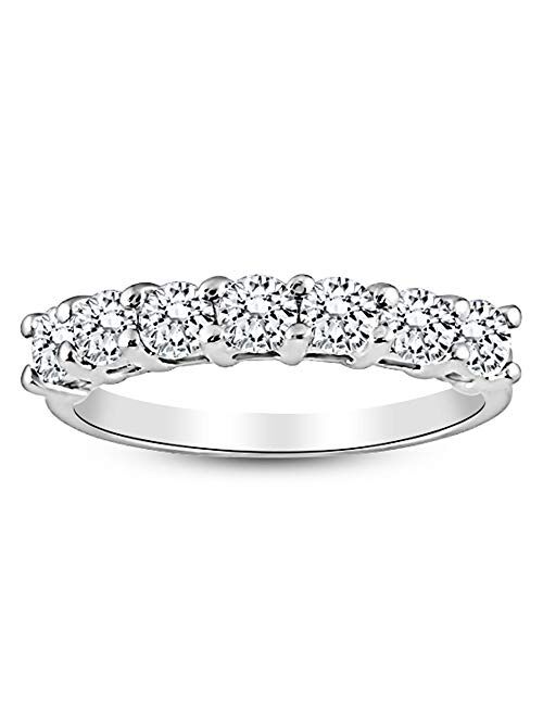 Houston Diamond District 1 Carat 14K White Gold Round 7-Stone Diamond Wedding Anniversary Stackable Ring Band Value Collection