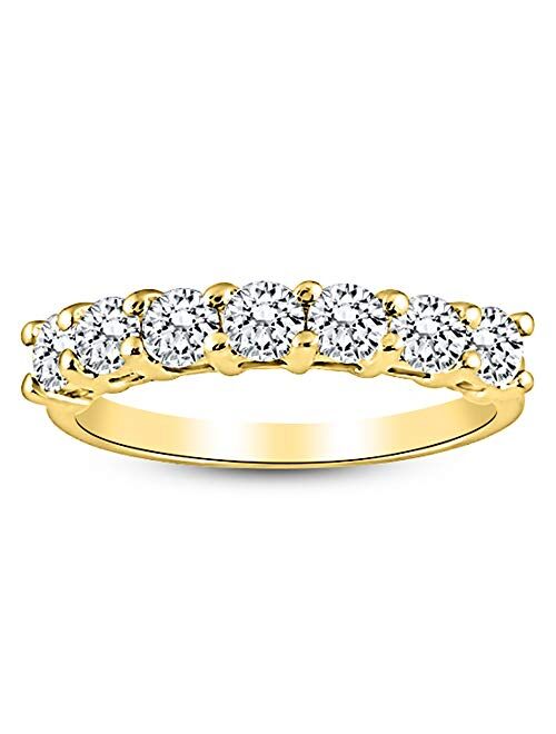 Houston Diamond District 1 Carat 14K White Gold Round 7-Stone Diamond Wedding Anniversary Stackable Ring Band Value Collection