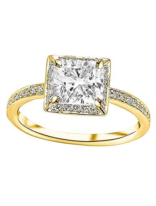 Houston Diamond District 1 Carat 14K White Gold Victorian Halo Square GIA Certified Diamond Engagement Ring Cushion Cut (0.75 Ct D Color VVS2 Clarity Center Stone)