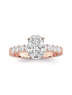 Houston Diamond District 1 Carat t.w. GIA Certified Oval Classic Prong Set Diamond Engagement Ring K/SI1 Clarity Center Stones.