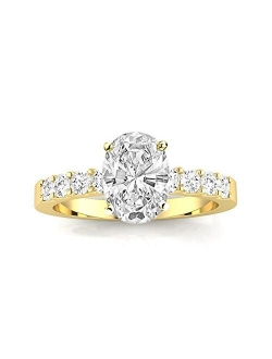 Houston Diamond District 1 Carat t.w. GIA Certified Oval Classic Prong Set Diamond Engagement Ring K/SI1 Clarity Center Stones.