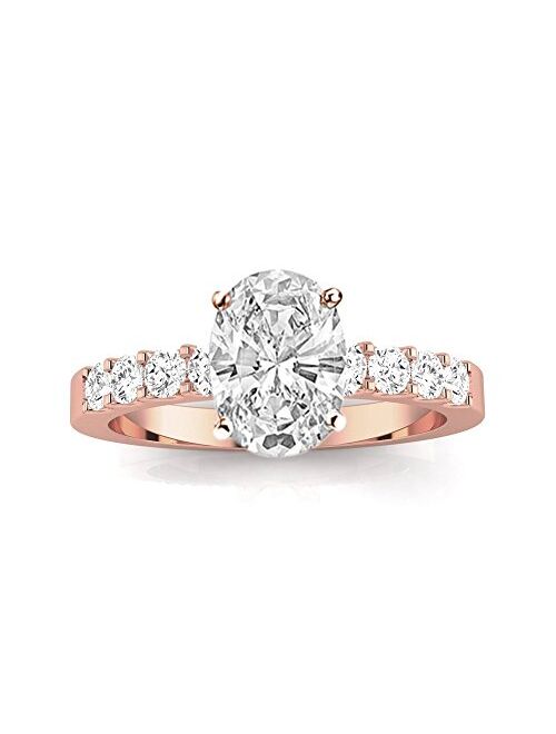 Houston Diamond District 1 Carat t.w. GIA Certified Oval Classic Prong Set Diamond Engagement Ring K/SI1 Clarity Center Stones.