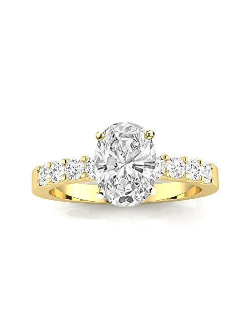 Houston Diamond District 1 Carat t.w. GIA Certified Oval Classic Prong Set Diamond Engagement Ring K/SI1 Clarity Center Stones.